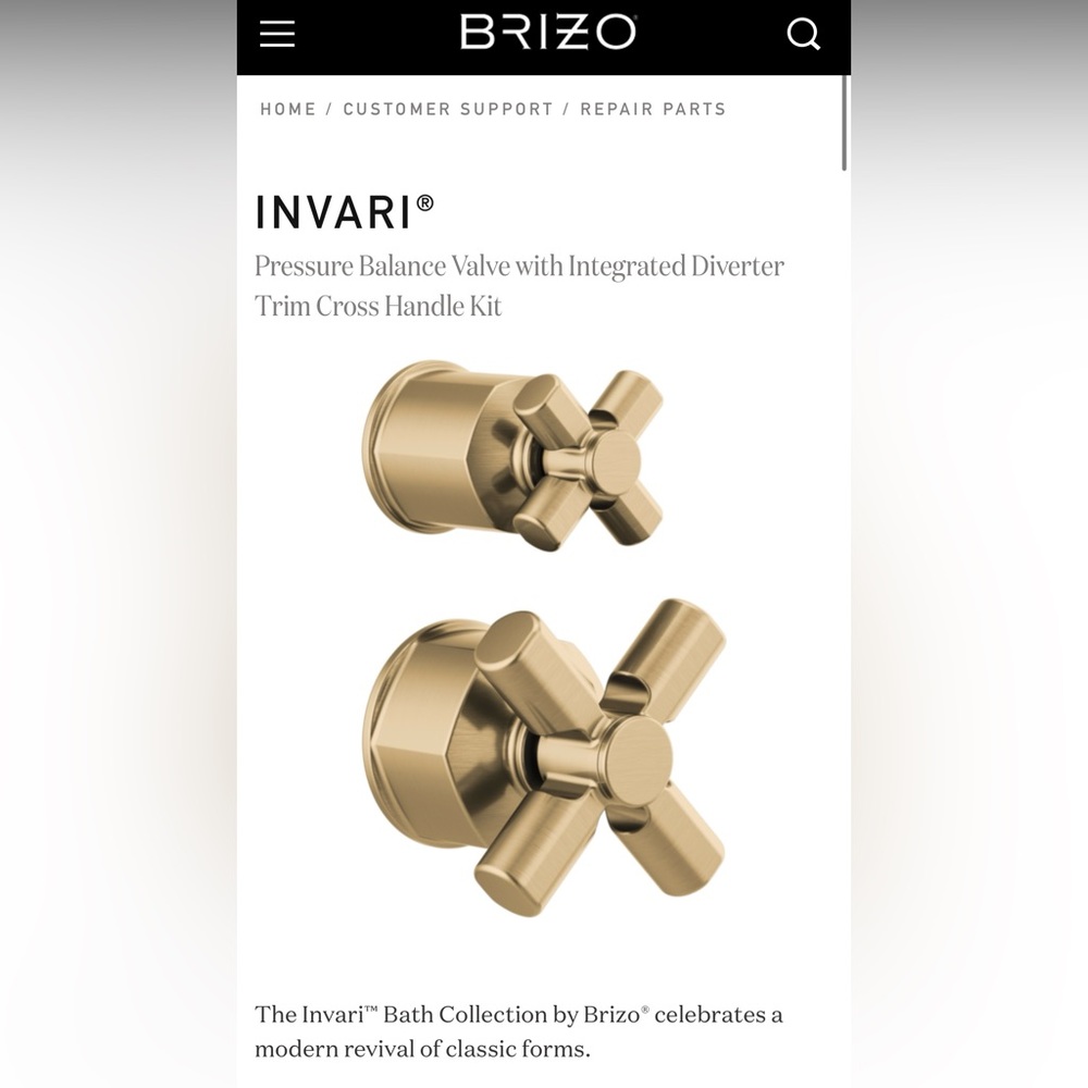 Brizo Invari Pressure Balance Valve w/ Integrated Diverter Trim Cross Handle Kit